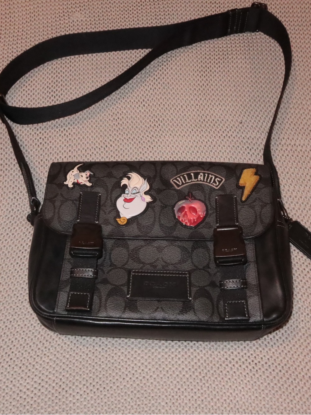 Coach Black Signature Crossbody with Villains Patch Accents